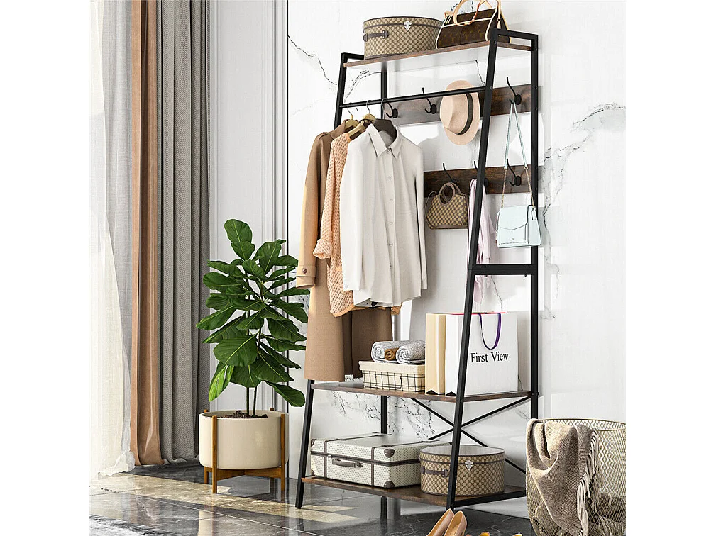 Portant vêtements avec deux étagères Penderie d'entrée Style Industriel Portemanteau H182cm