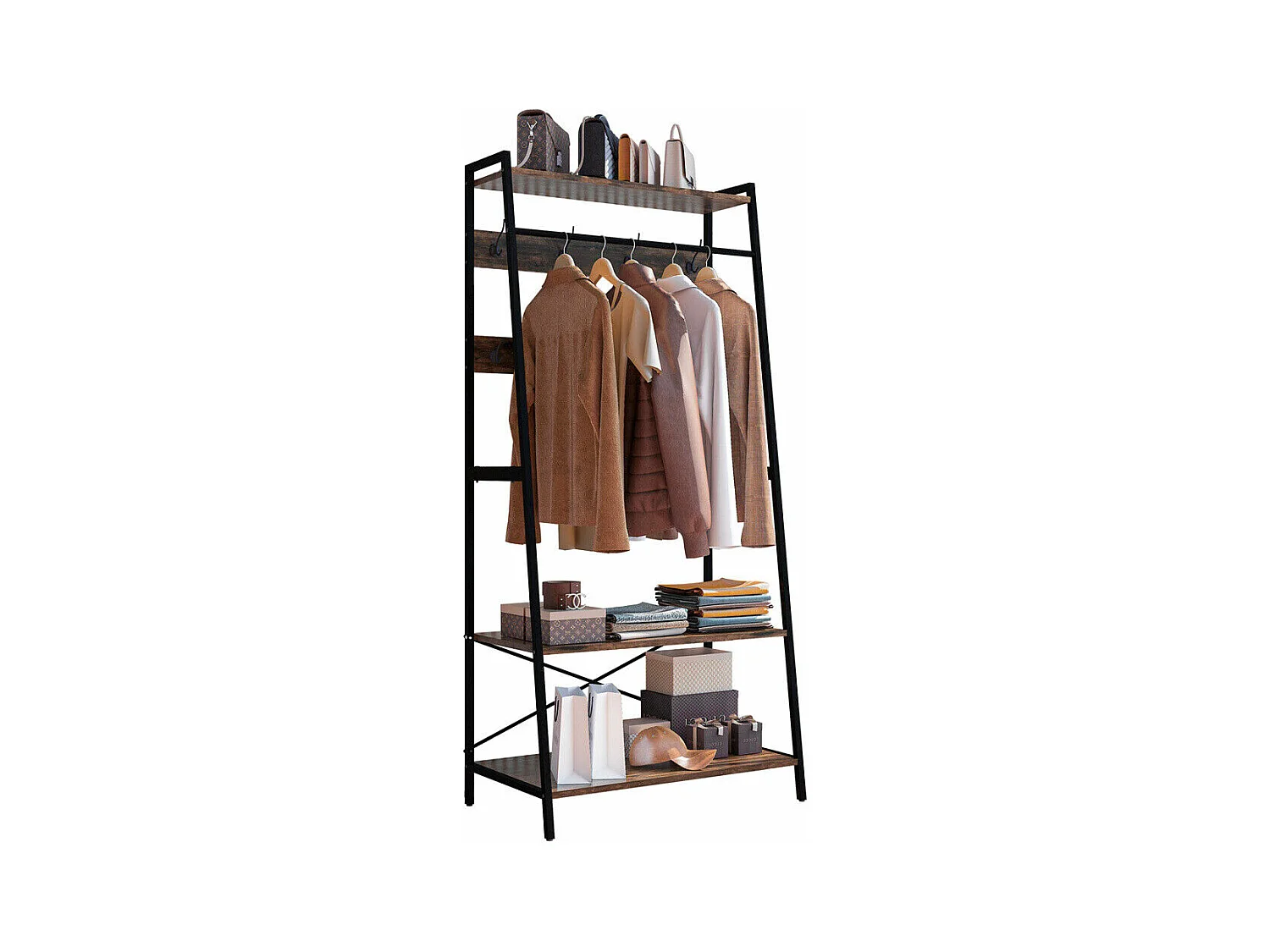 Wieszak na ubrania z dwiema półkami Garderoba w stylu industrialnym Wieszak na ubrania H182cm