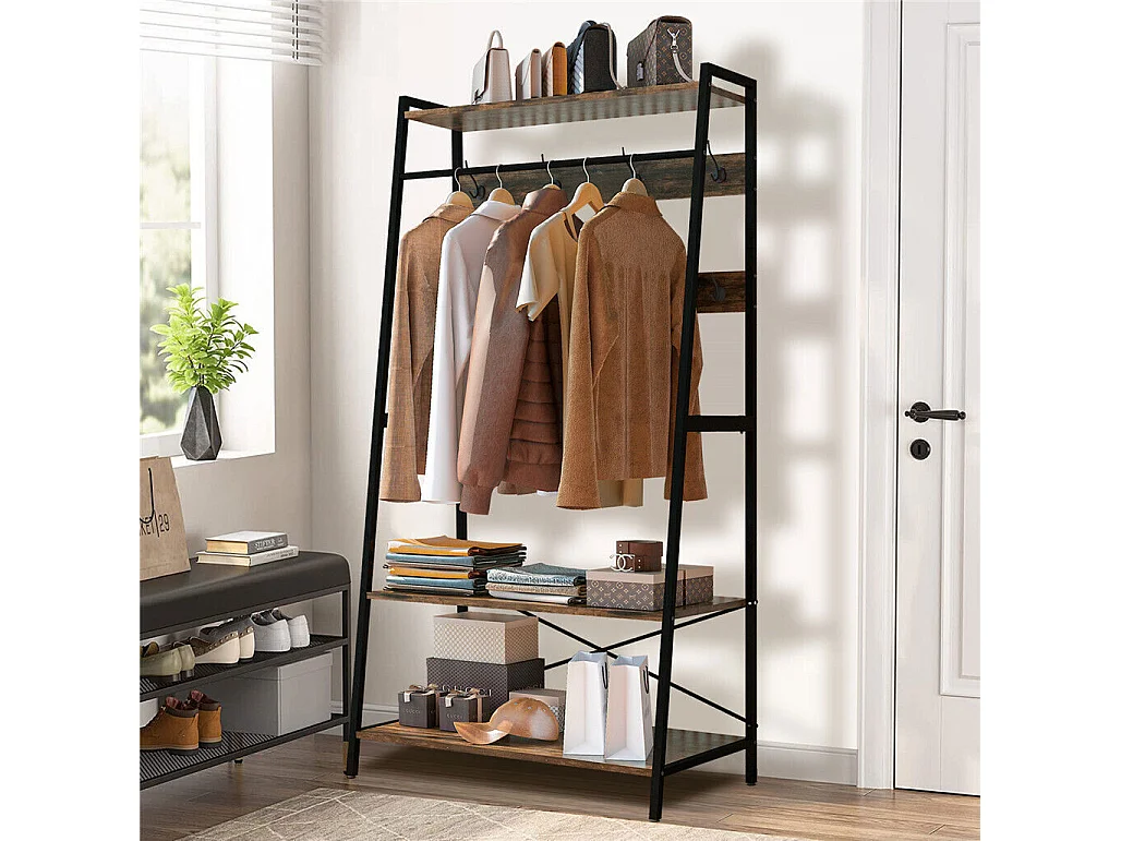 Kledingrek met twee planken Industriële stijl entree garderobekast H182cm