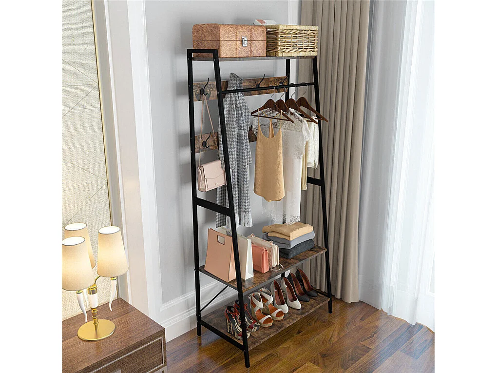 Kledingrek met twee planken Industriële stijl entree garderobekast H182cm