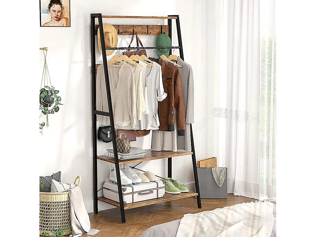 Kledingrek met twee planken Industriële stijl entree garderobekast H182cm