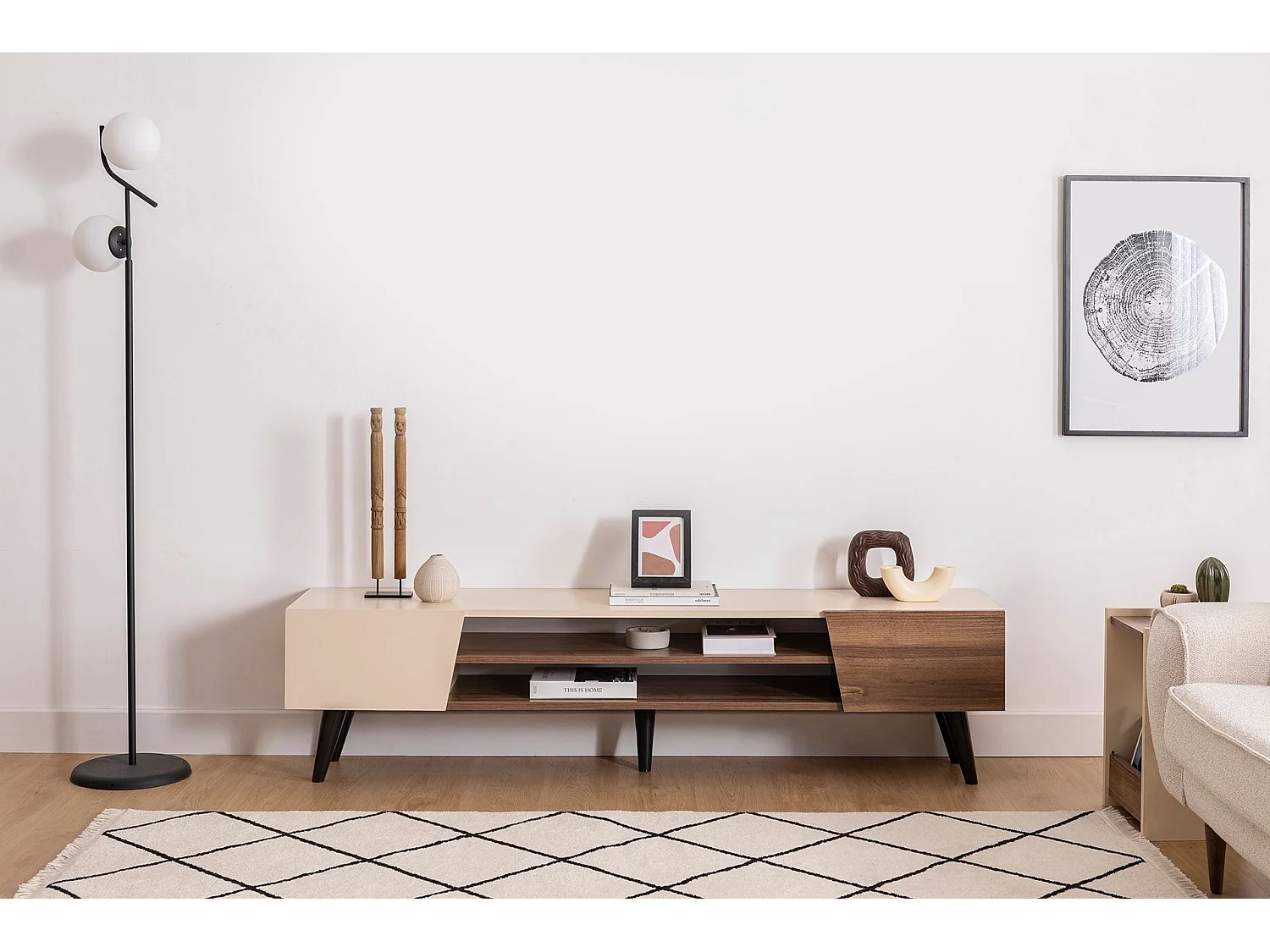 TV-Ständer – 180 x 37 x 45 cm – Walnuss und Beige – Melaminbeschichtete Spanplatte