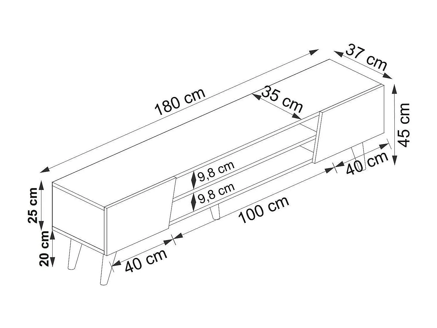 TV-Ständer – 180 x 37 x 45 cm – Walnuss und Beige – Melaminbeschichtete Spanplatte