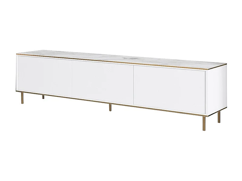 Mueble de TV – 180 cm x 45,2 cm x 35 cm – Mármol blanco y dorado – Melamina