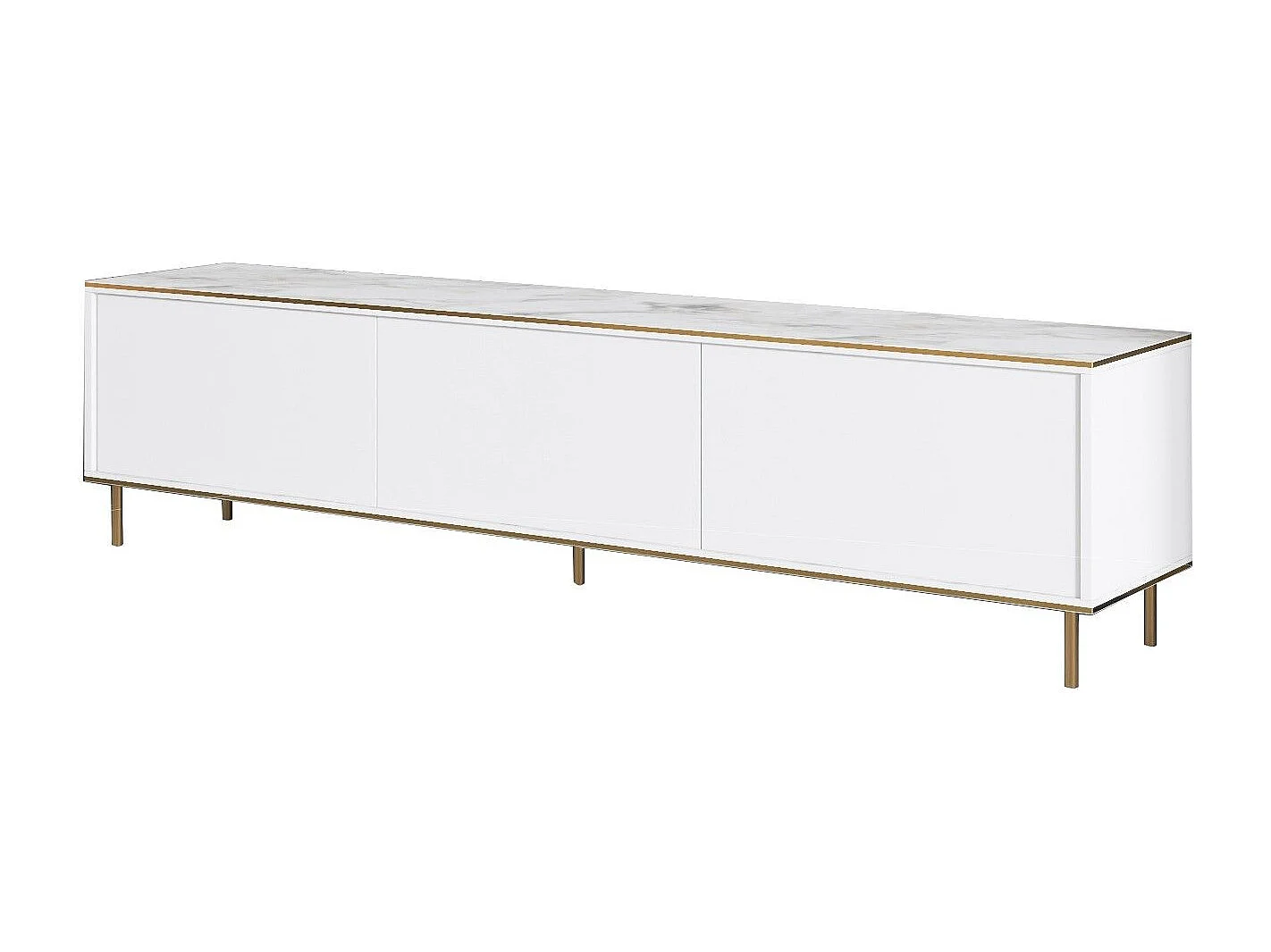 Mueble de TV – 180 cm x 45,2 cm x 35 cm – Mármol blanco y dorado – Melamina