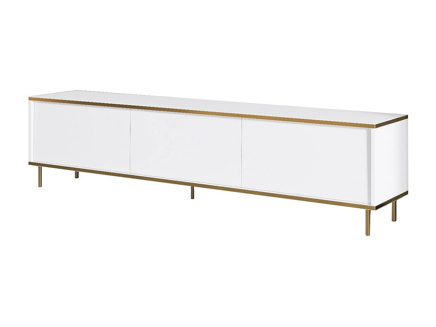 Elegante mueble de TV – 180 cm – Blanco y dorado – Tablero de partículas revestido de melamina