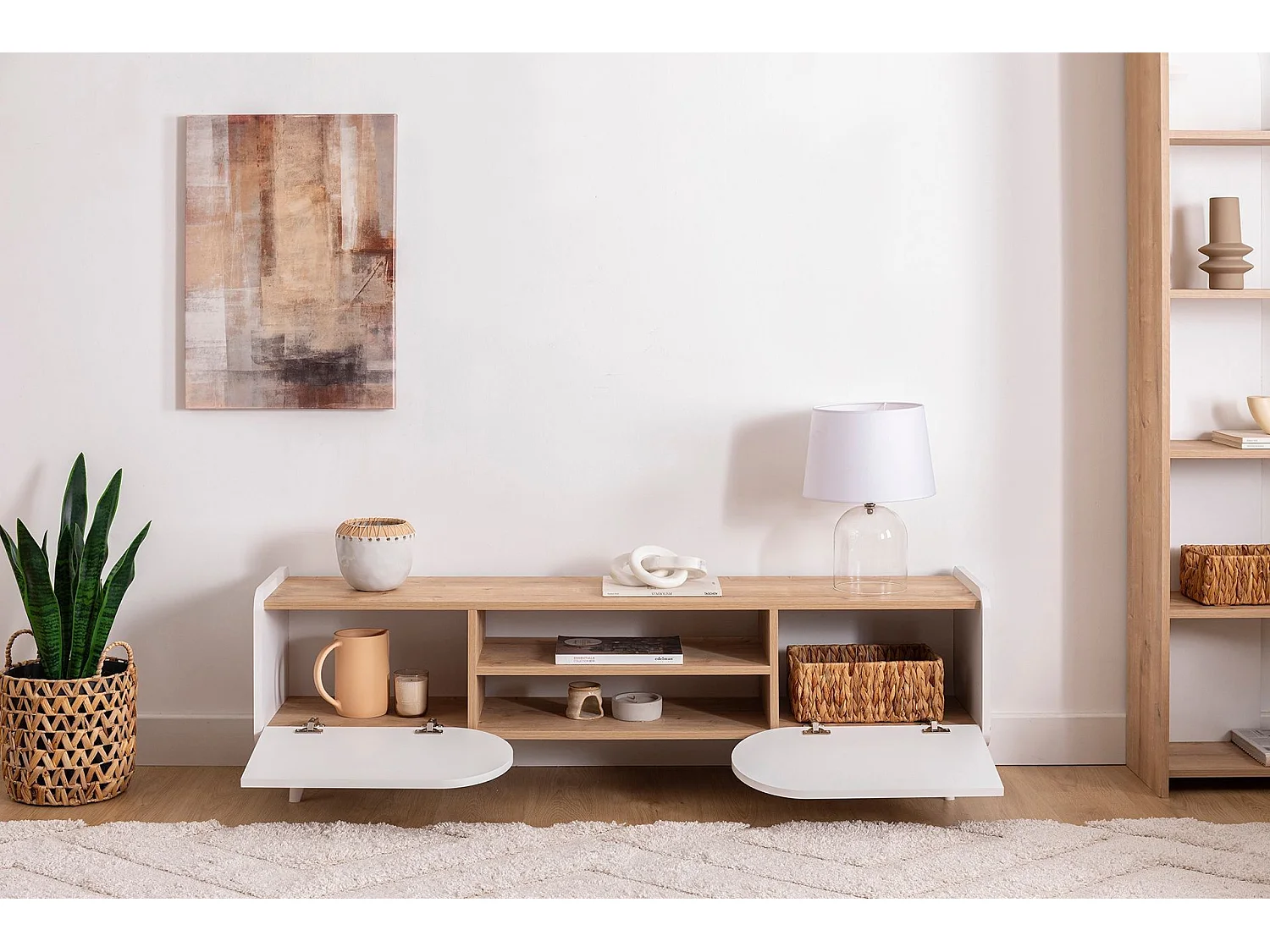 TV-Schrank – 160 cm x 40 cm x 45 cm – Saphir und Weiß – Spanplatte