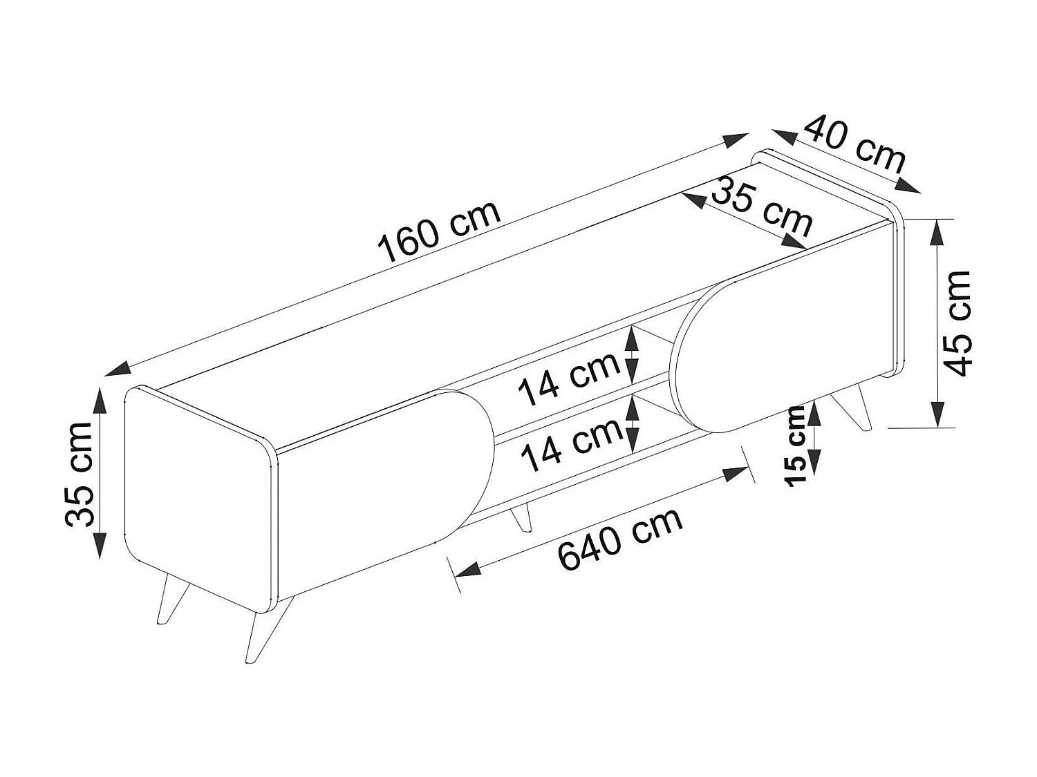 TV-Schrank – 160 cm x 40 cm x 45 cm – Saphir und Weiß – Spanplatte