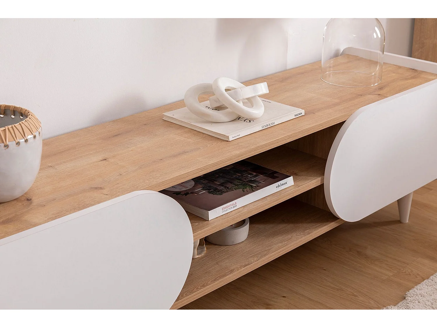 TV-Schrank – 160 cm x 40 cm x 45 cm – Saphir und Weiß – Spanplatte