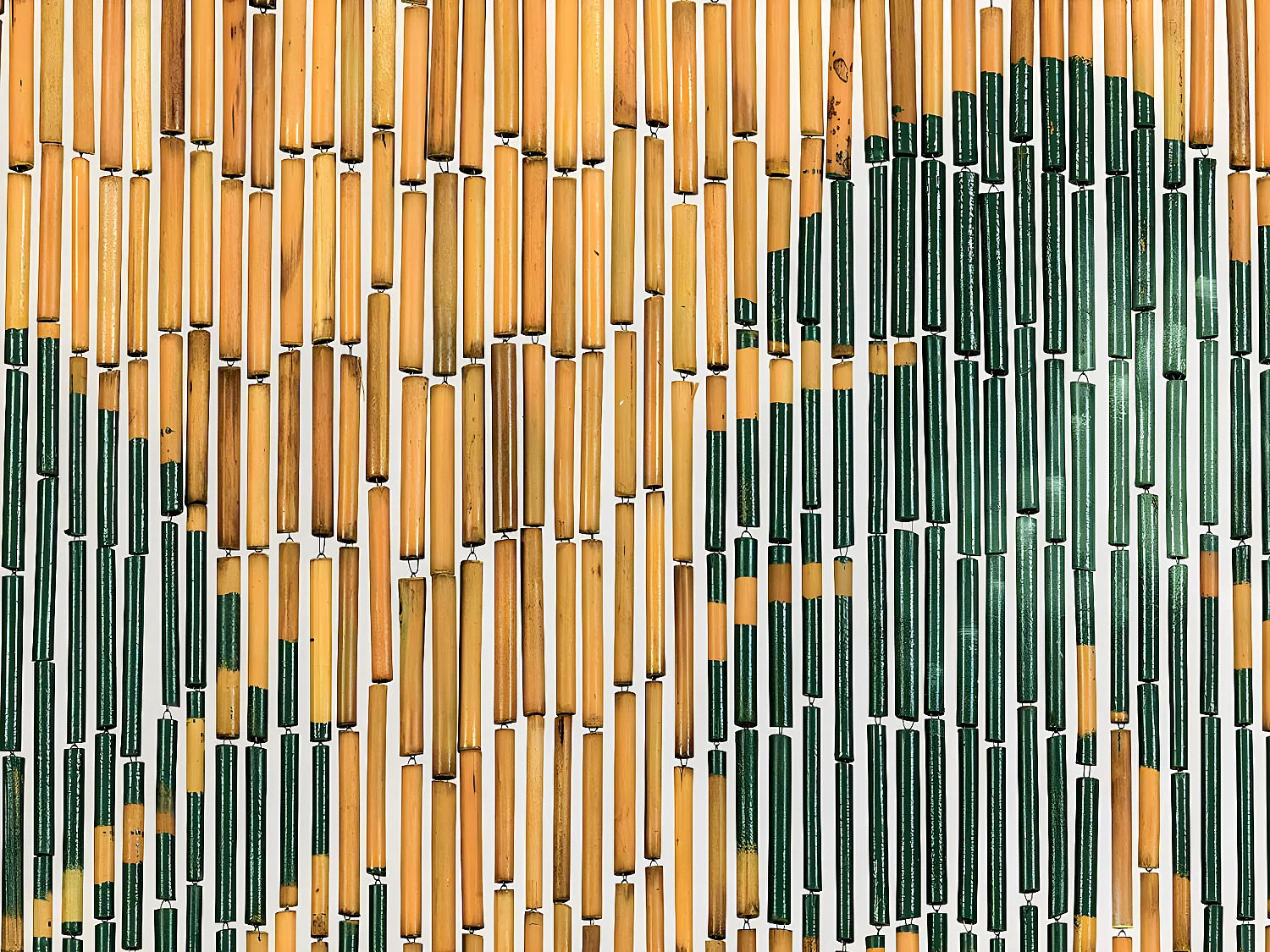 Rideau de porte Bâtonnets de bambou peints, dessin feuilles monstera et palmier - 90 x 200 cm - Morel