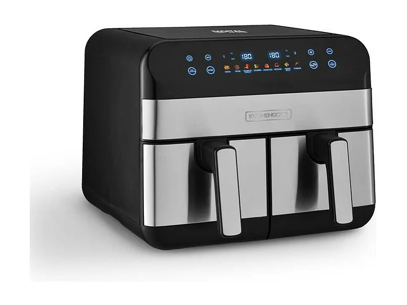 Kitchencook - Friteuse Sans Huile Avec Deux Cuves - 9 Litres - 2400w - 8 Programmes - Minuterie - Thermostat Réglable - Inox