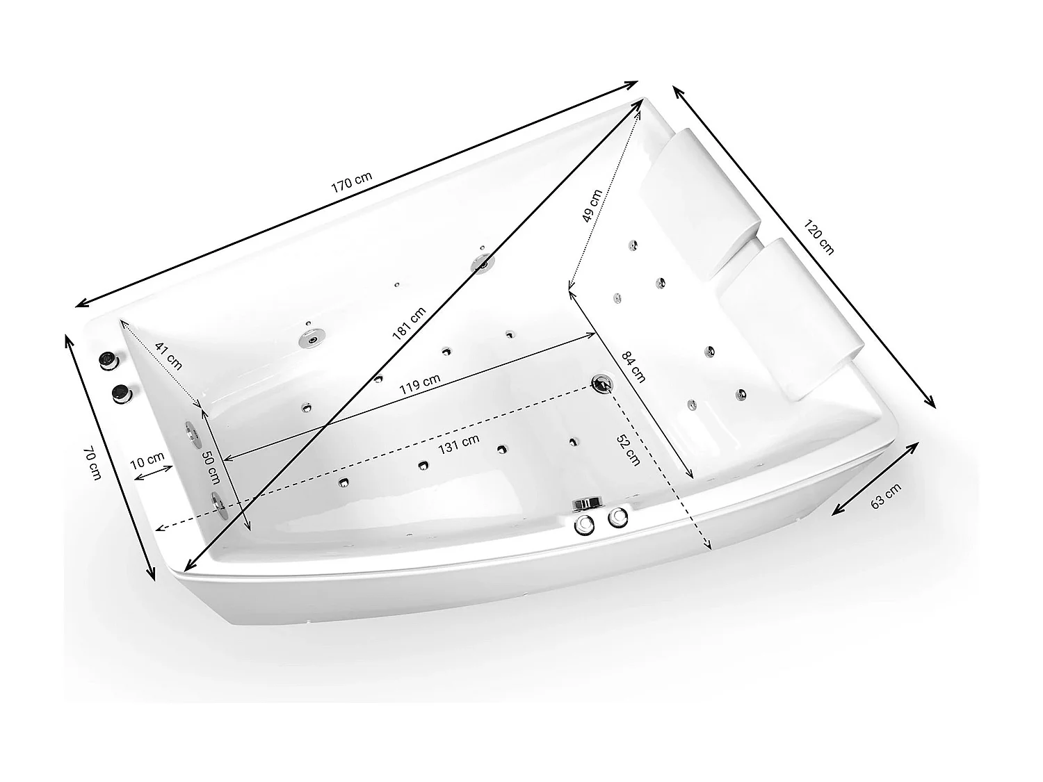Baignoire Balnéo Sangha duo Wave droite 170 x120 x63 cm, by SPALINA