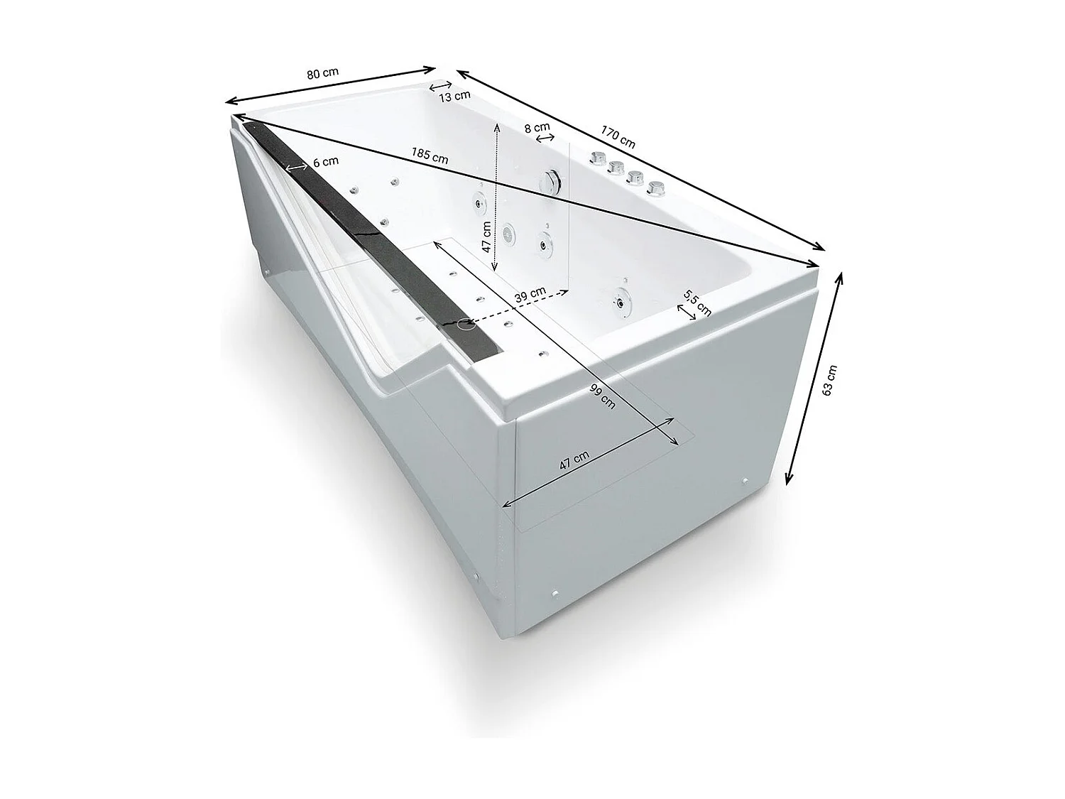 Baignoire Balnéo Indra Wave 170  x80  x63  cm, by SPALINA
