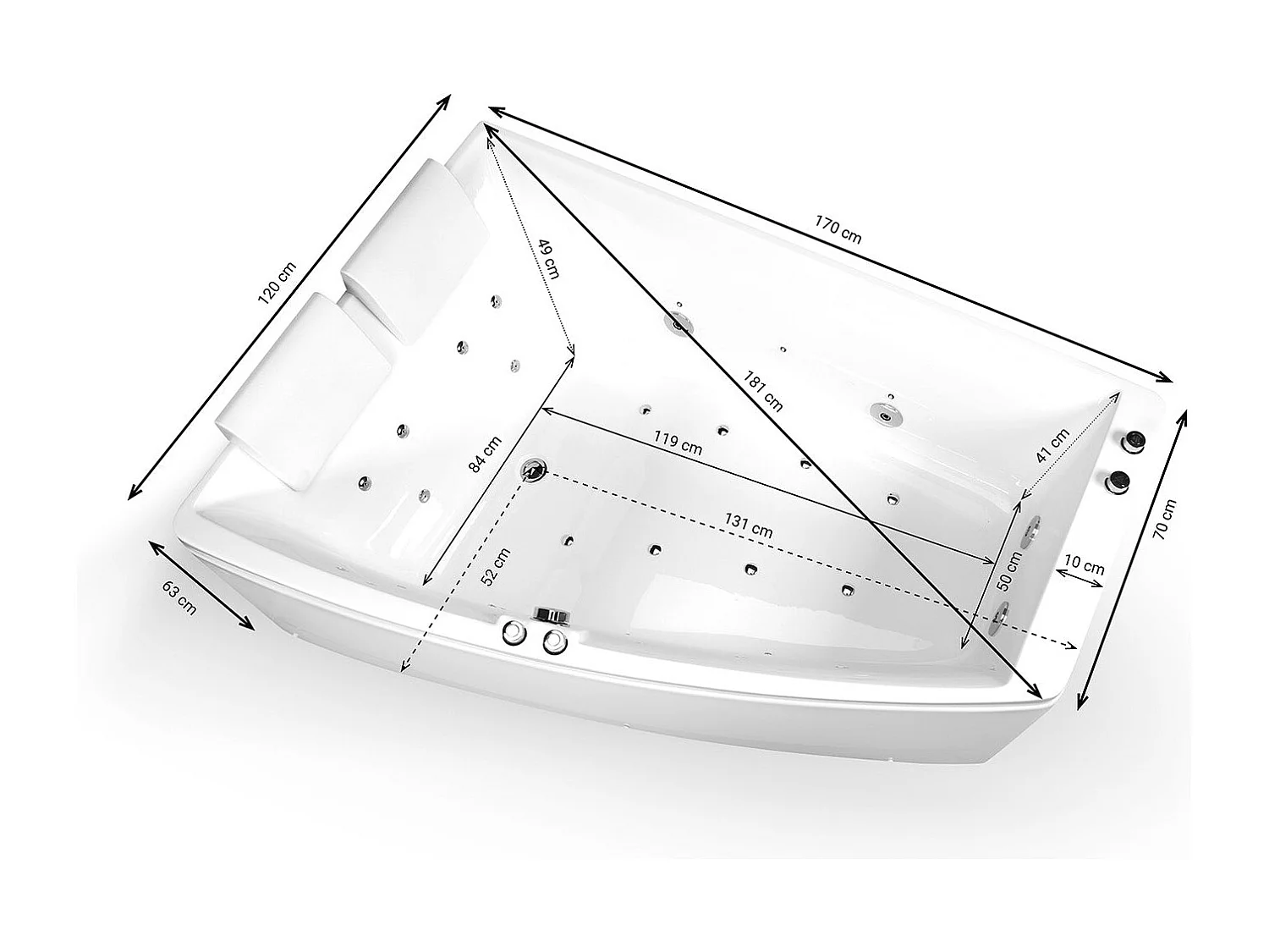 Baignoire Balnéo Sangha duo Wave gauche 170  x120  x63  cm, by SPALINA