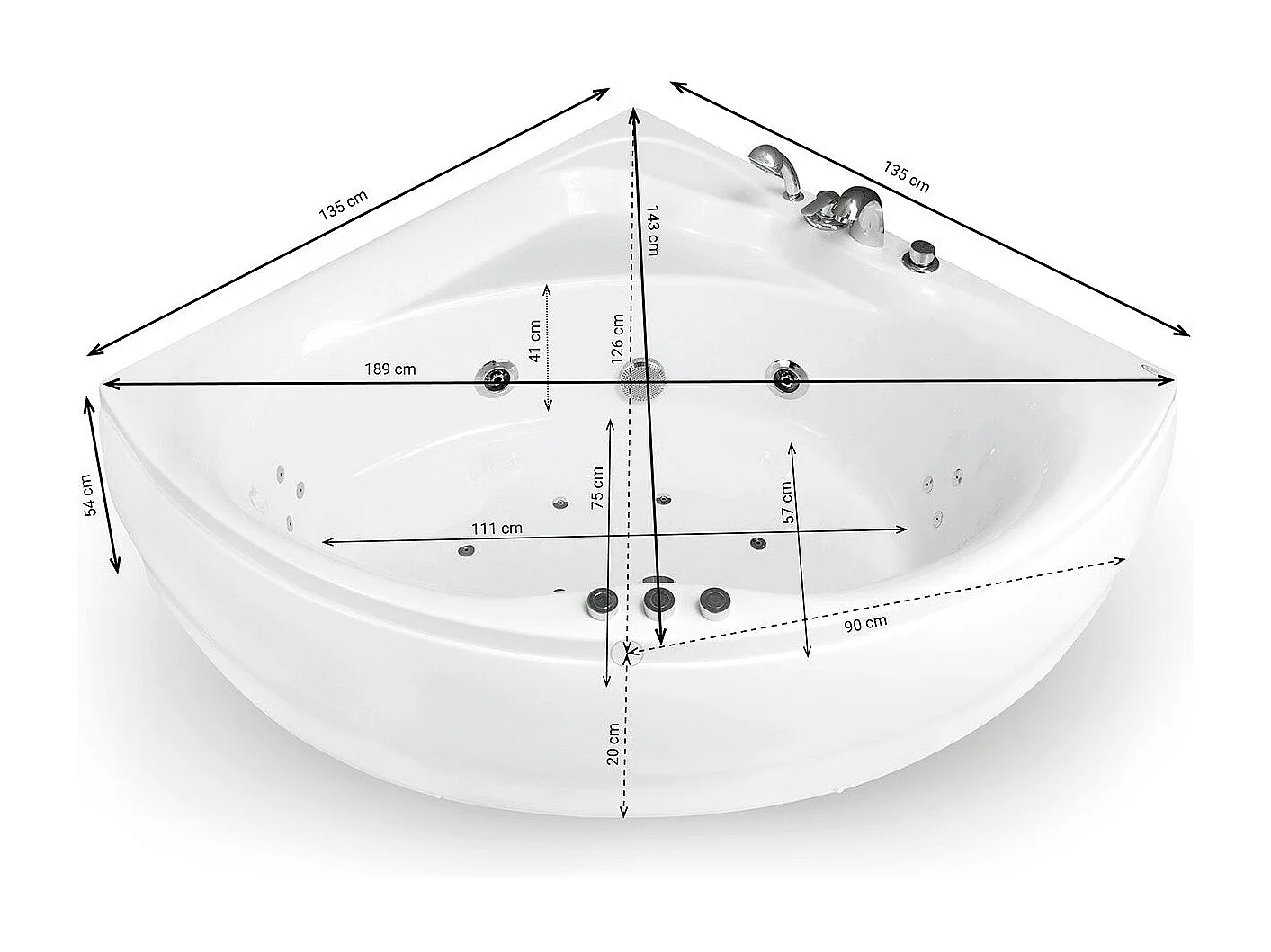 Baignoire Balnéo Maldives Jets 135  x135  x54  cm, by SPALINA