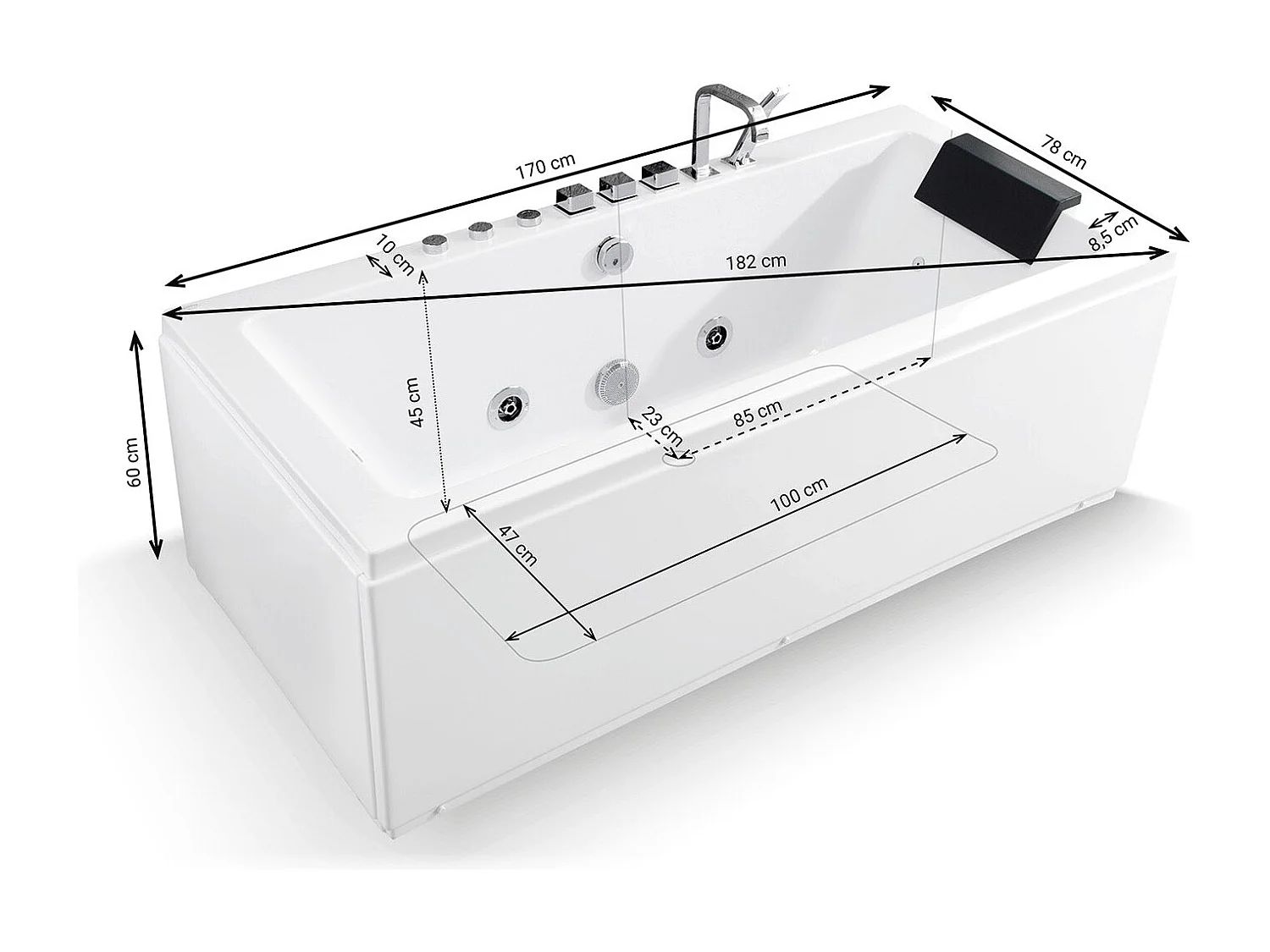 Baignoire Balnéo Sikinos Jets 170  x78  x60  cm, by SPALINA