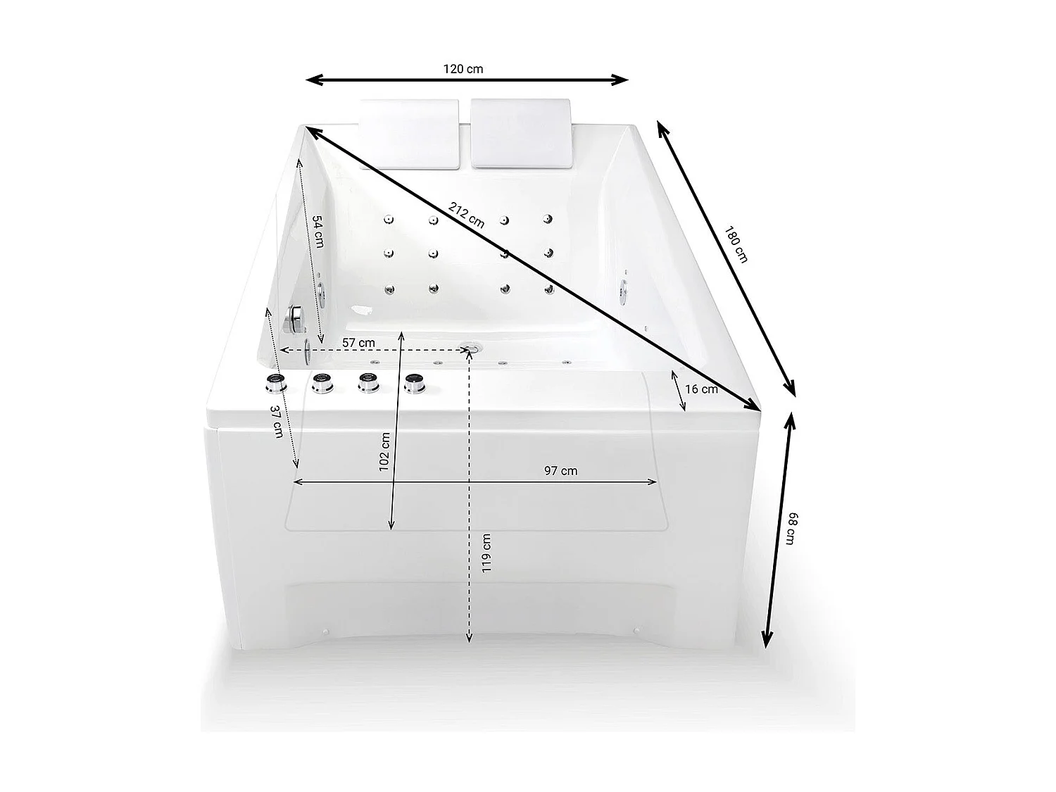 Baignoire Balnéo Kensho duo Wave 180  x120  x68  cm, by SPALINA