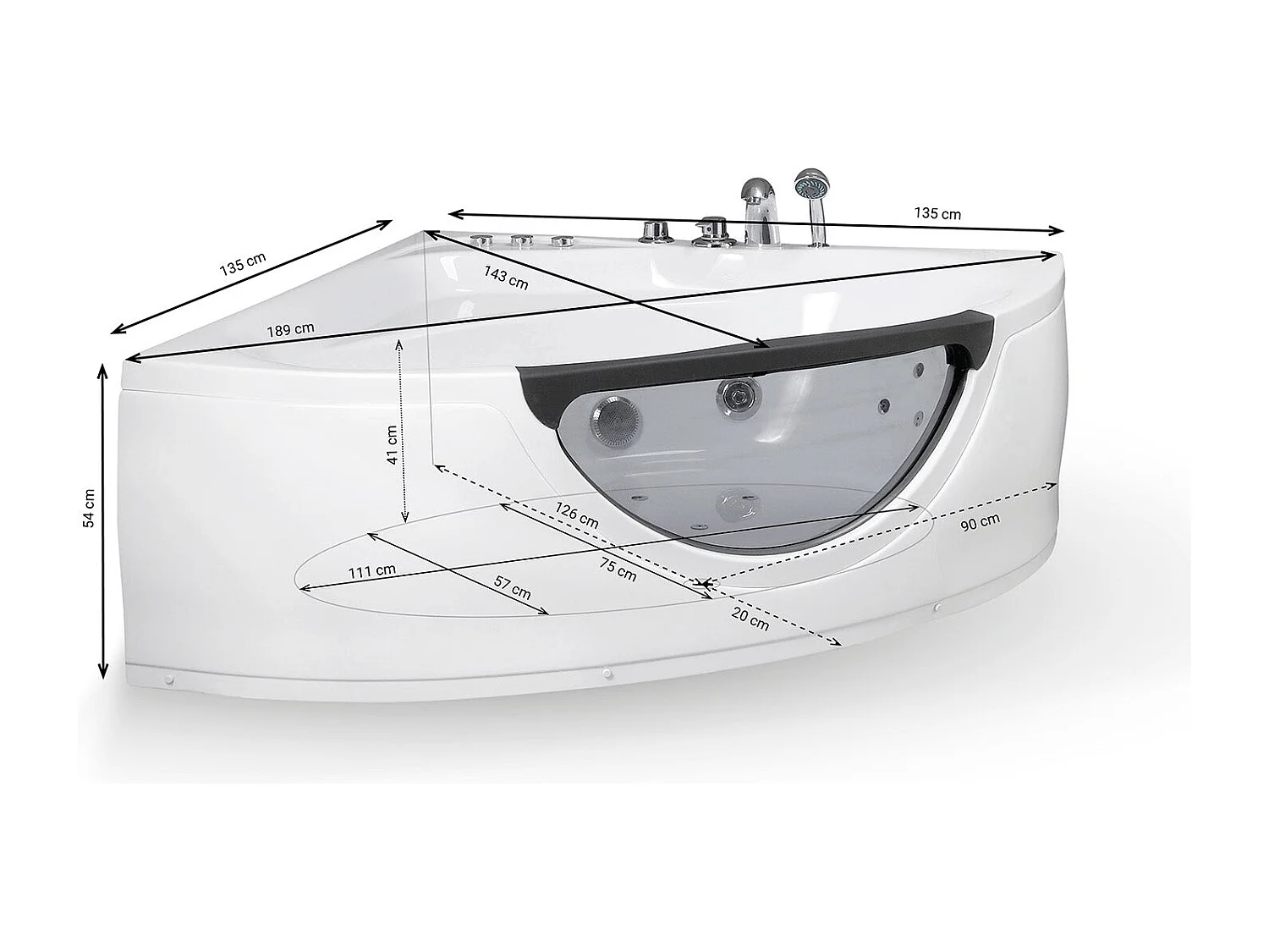 Baignoire Balnéo Tasmanie Jets 135  x135  x54  cm, by SPALINA