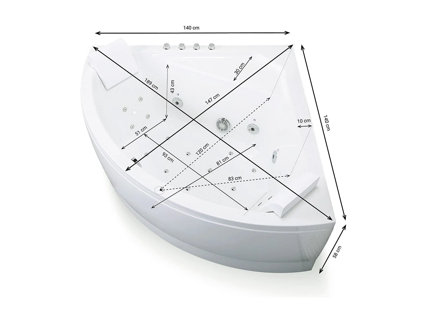 Baignoire Balnéo Selonia Wave 140  x140  x58  cm, by SPALINA