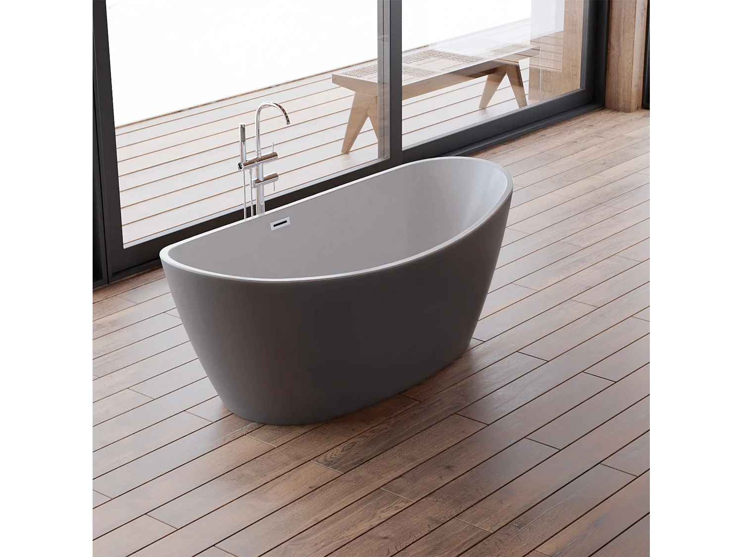 Baignoire Ilot Neroon 2.0 170 grise 170  x80  x60  cm, by SPALINA