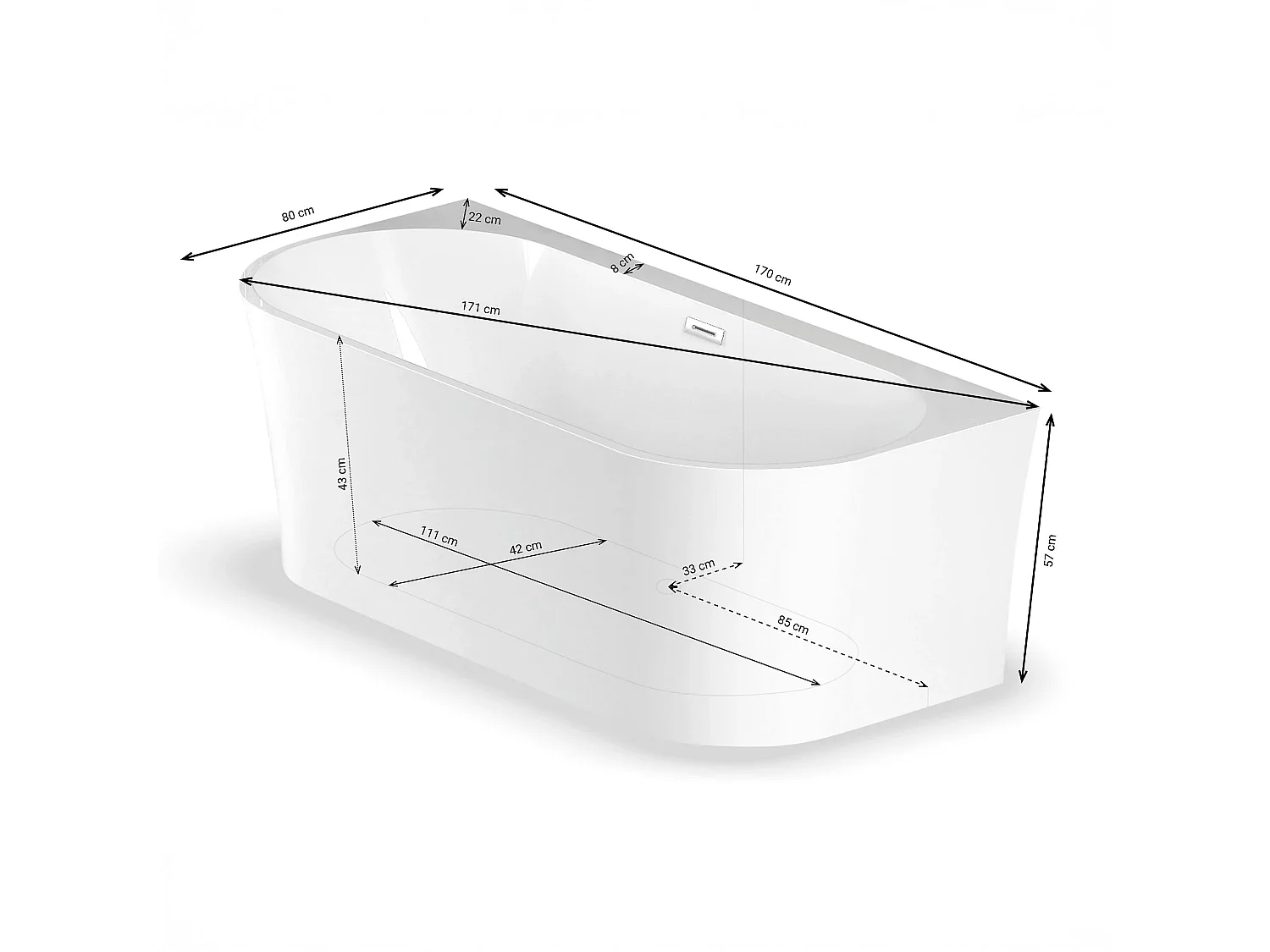 Baignoire Ilot Ruby 170 blanche 170 x80 x57 cm, by SPALINA