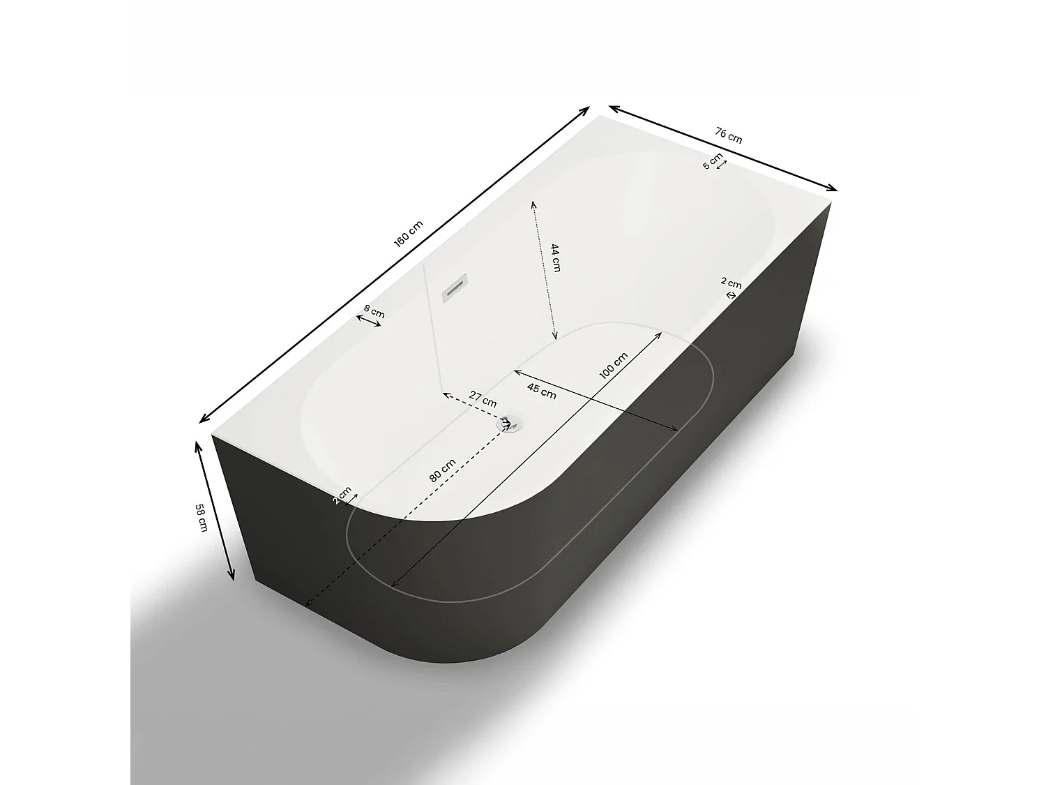 Baignoire Ilot Capri 160 droite noire 160 x76 x58 cm, by SPALINA