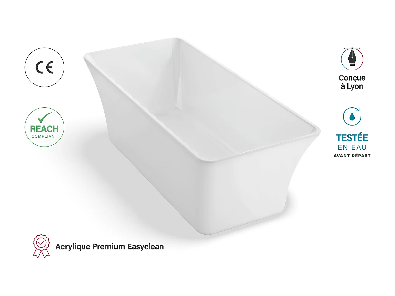 Baignoire Ilot Sorrow 170 blanche 170  x75  x58  cm, by SPALINA