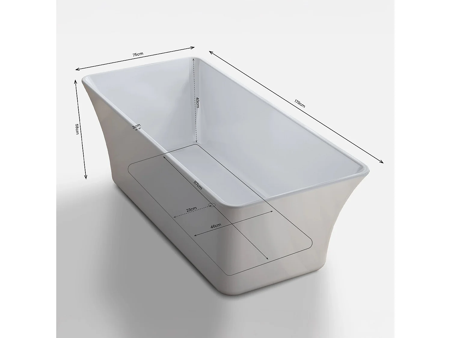 Baignoire Ilot Sorrow 170 blanche 170 x75 x58 cm, by SPALINA