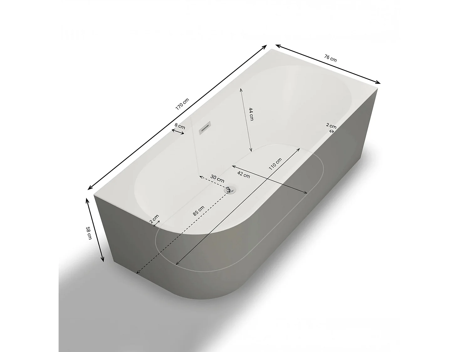 Baignoire Ilot Capri 170 droite grise 170 x76 x58 cm, by SPALINA