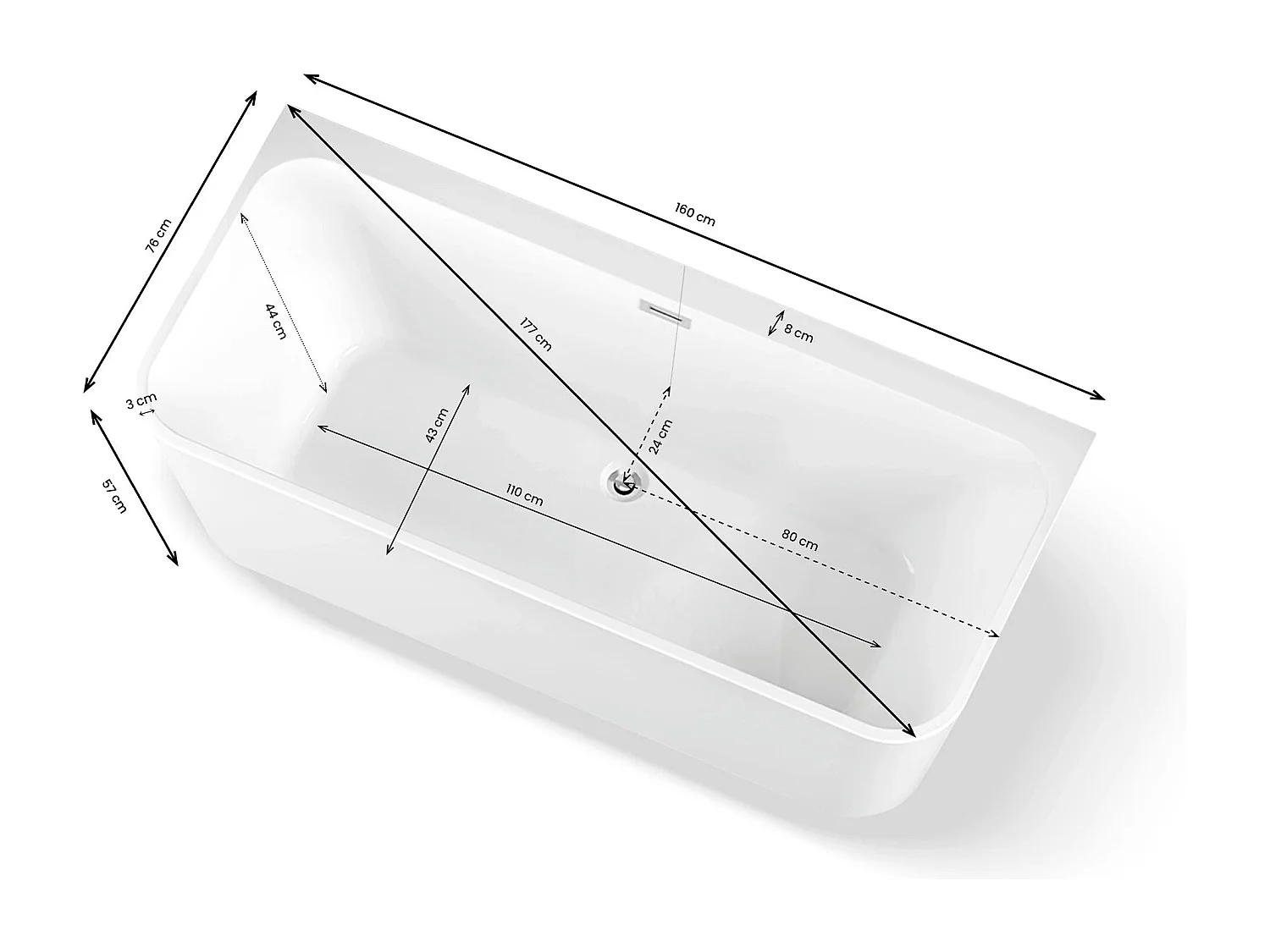 Baignoire Ilot Mint 160 blanche 160 x75 x57 cm, by SPALINA