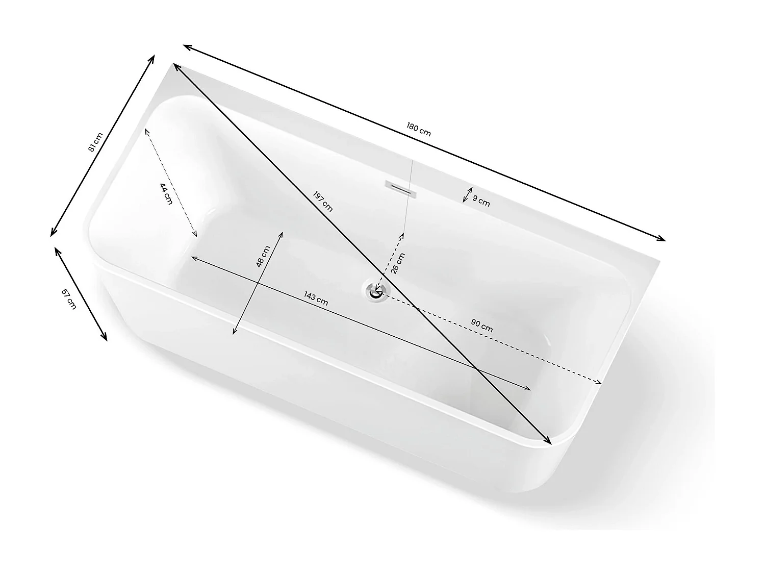 Baignoire Ilot Mint 180 blanche 180 x81 x57 cm, by SPALINA