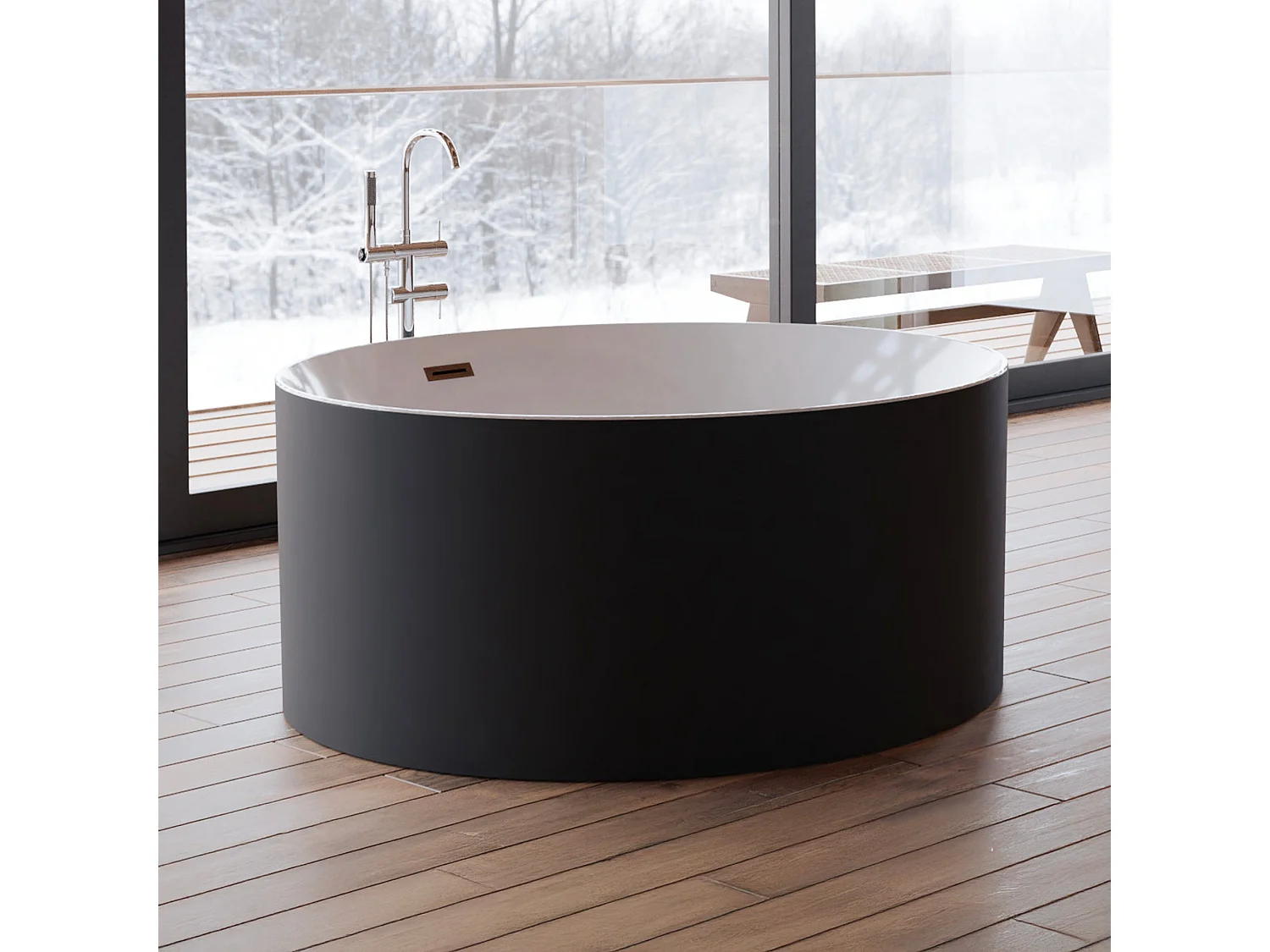 Baignoire Ilot Loom 2.0 130 noire 130  x130  x58  cm, by SPALINA