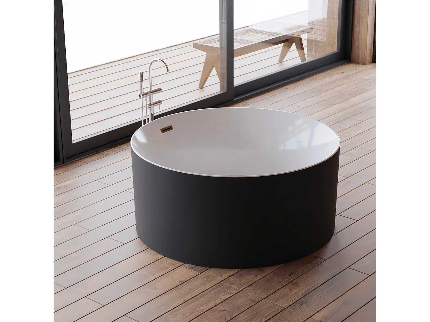 Baignoire Ilot Loom 2.0 130 noire 130  x130  x58  cm, by SPALINA