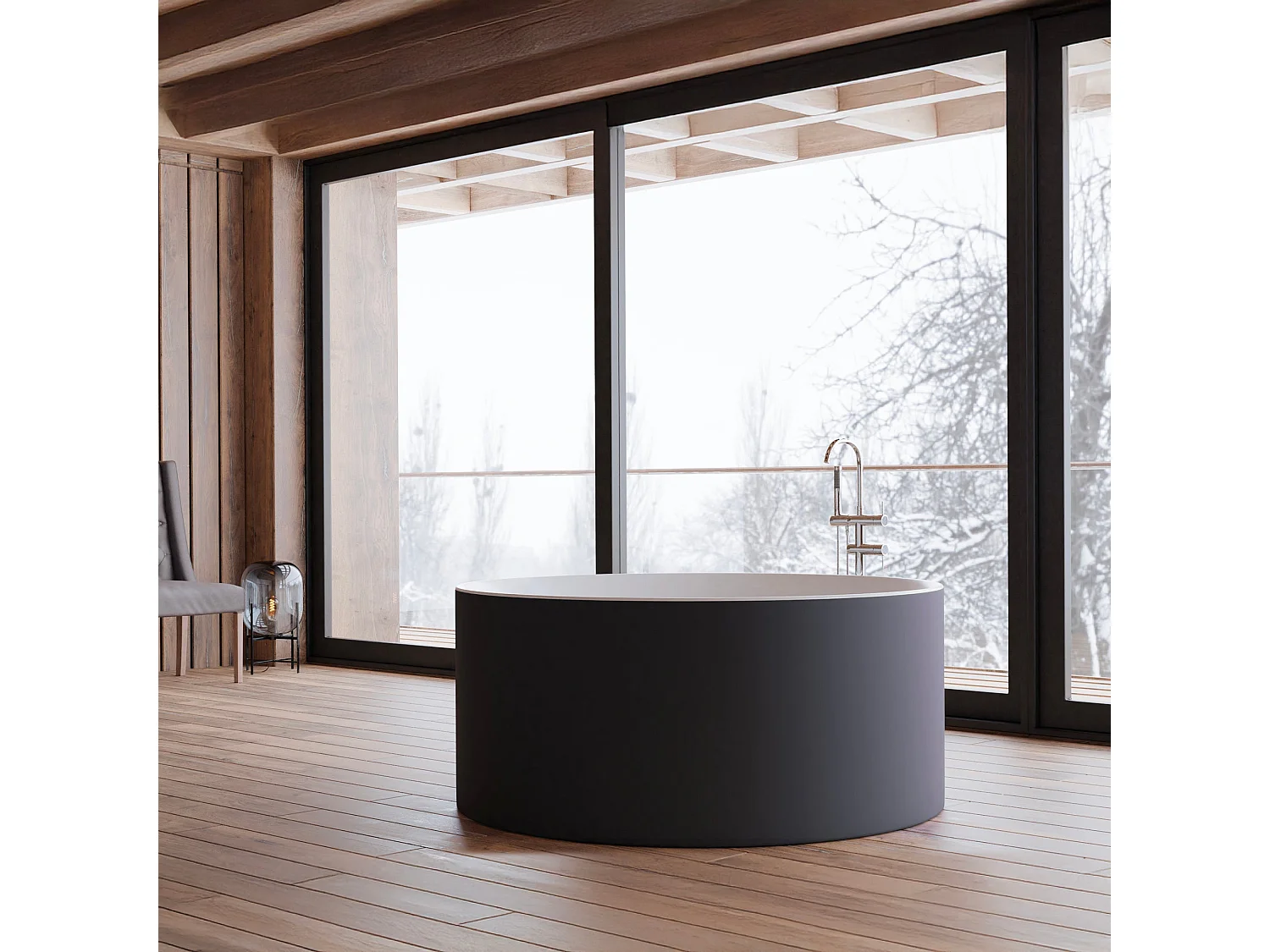 Baignoire Ilot Loom 2.0 130 noire 130  x130  x58  cm, by SPALINA