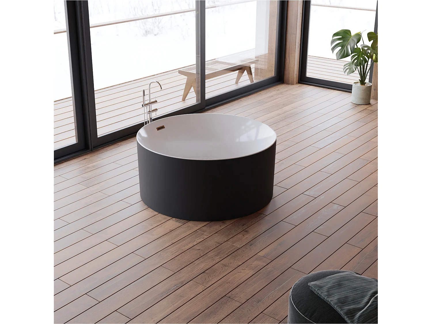 Baignoire Ilot Loom 2.0 130 noire 130  x130  x58  cm, by SPALINA