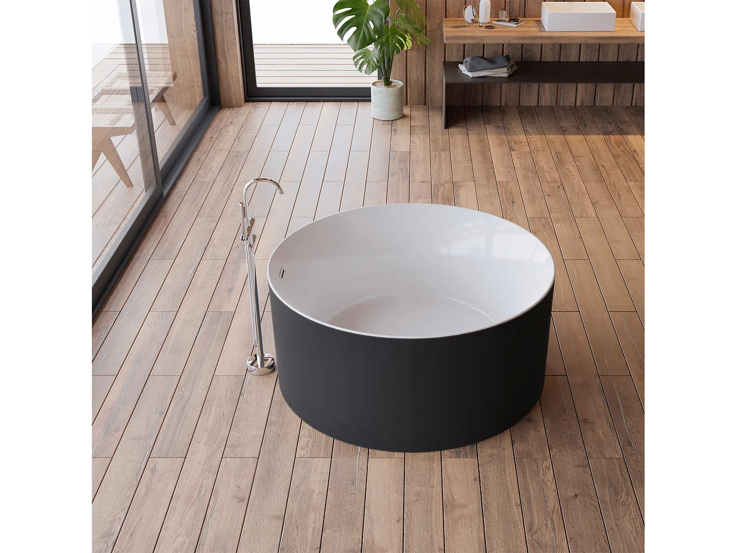 Baignoire Ilot Loom 2.0 130 noire 130  x130  x58  cm, by SPALINA