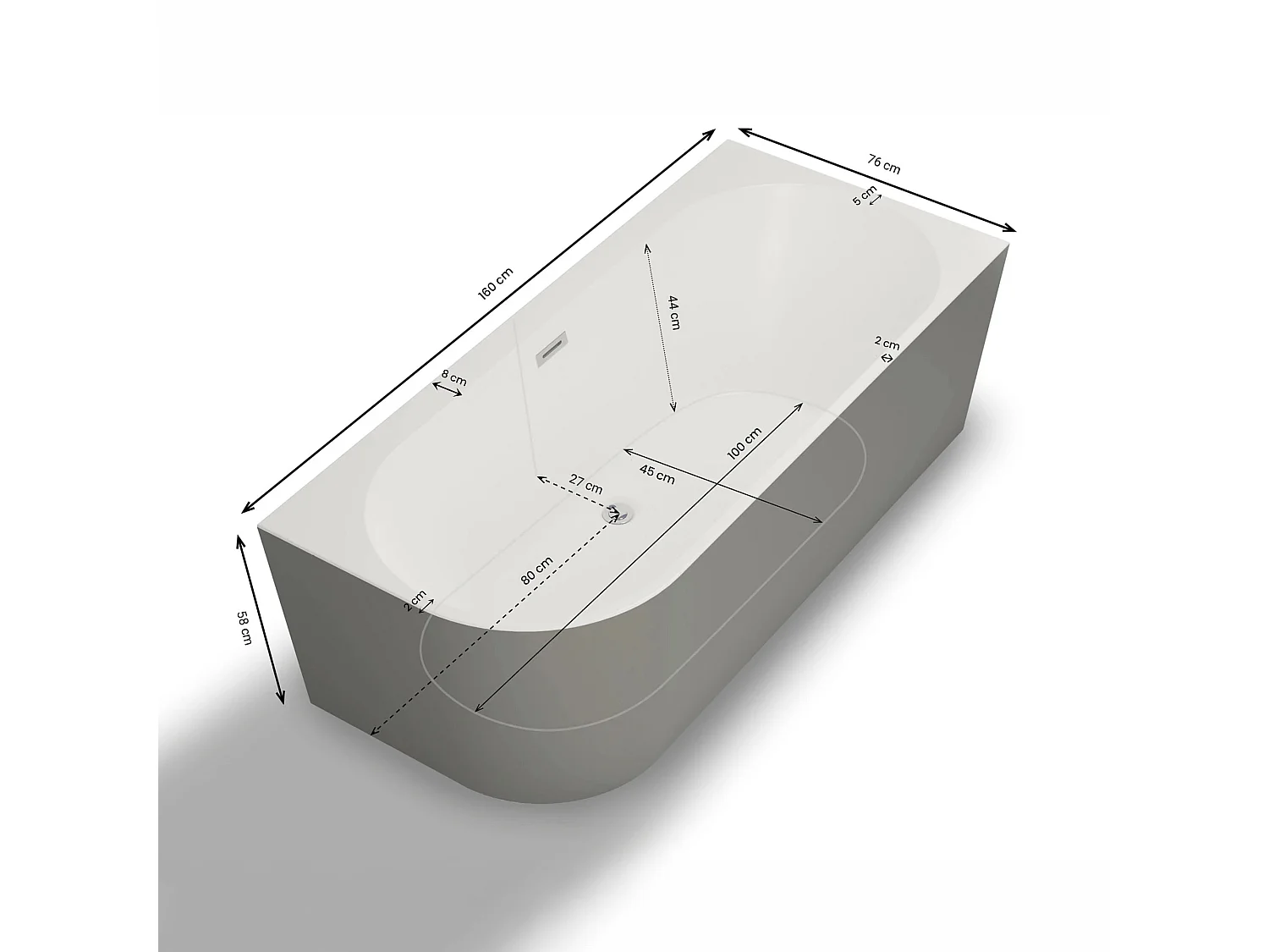 Baignoire Ilot Capri 160 droite grise 160 x76 x58 cm, by SPALINA