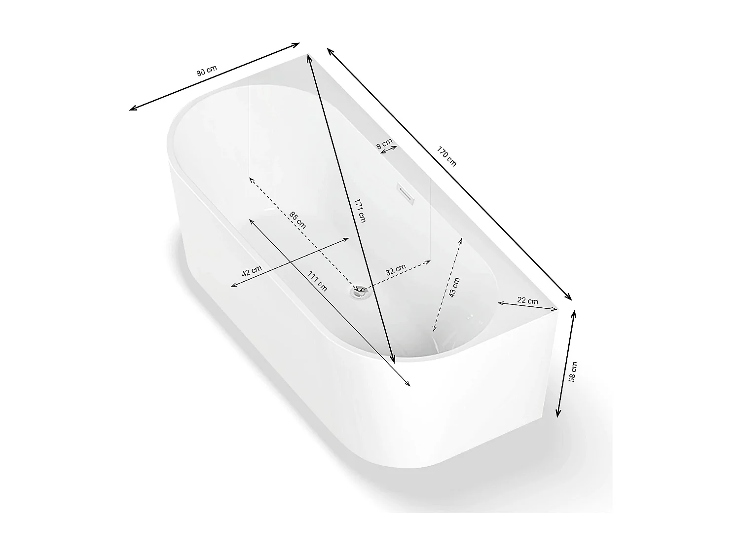 Baignoire Ilot Naos 170 blanche 170 x80 x58 cm, by SPALINA