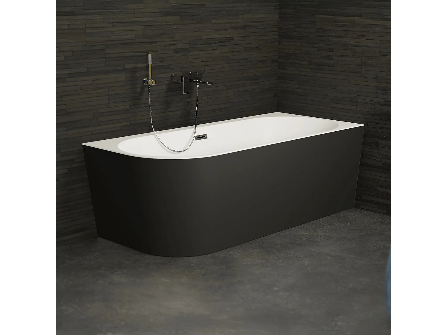 Baignoire Ilot Capri 170 droite noire 170  x76  x58  cm, by SPALINA
