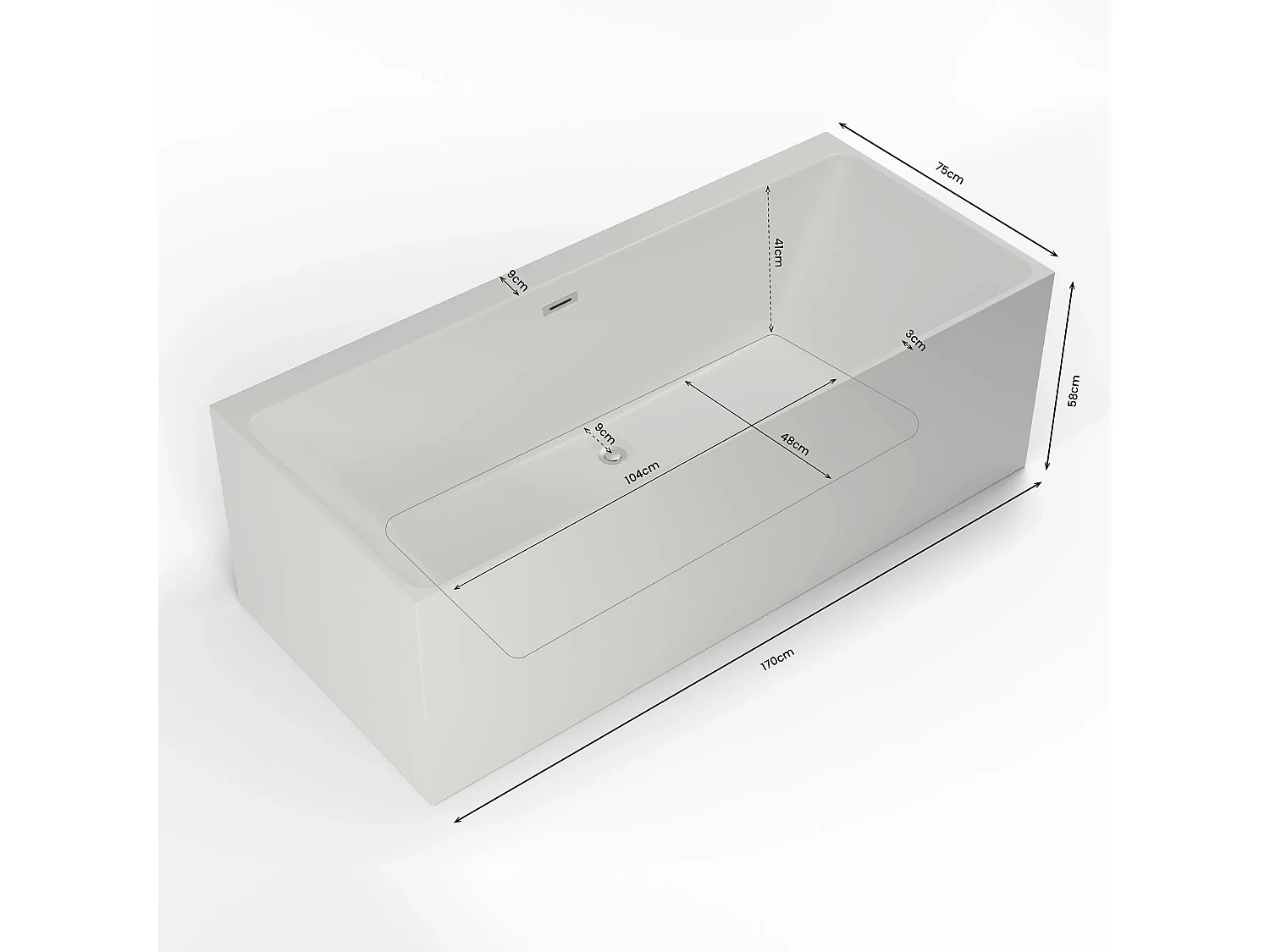 Baignoire Ilot Cobalt 170 grise 170 x75 x56 cm, by SPALINA