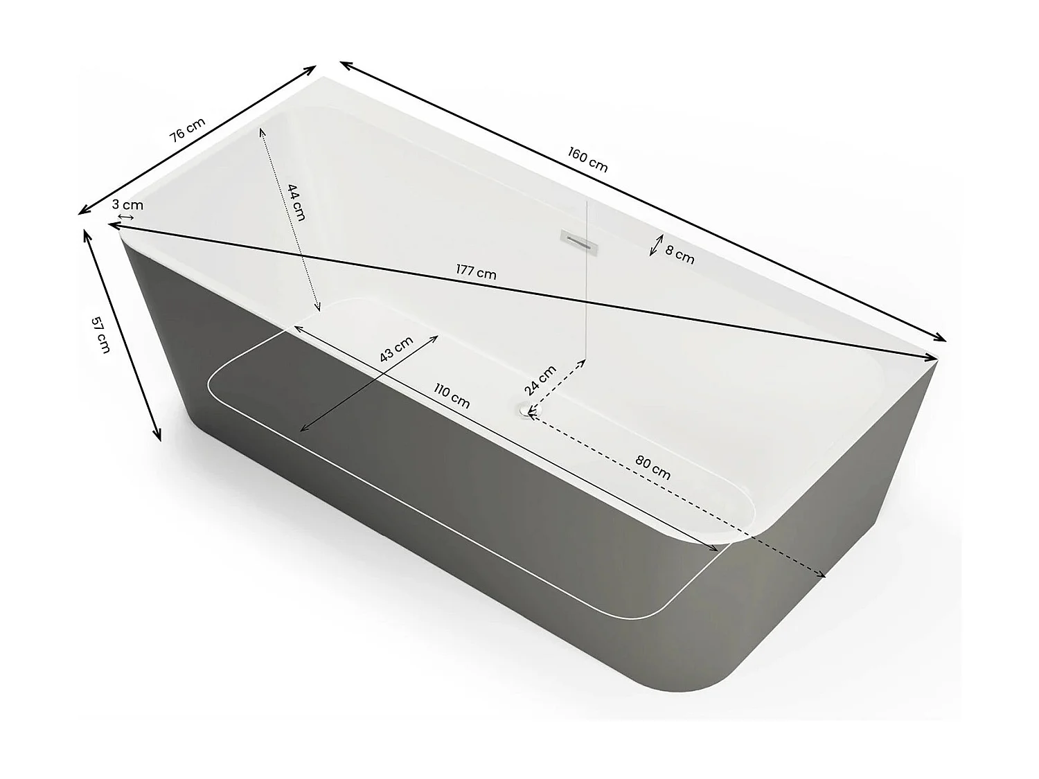 Baignoire Ilot Mint 160 grise 160 x75 x57 cm, by SPALINA