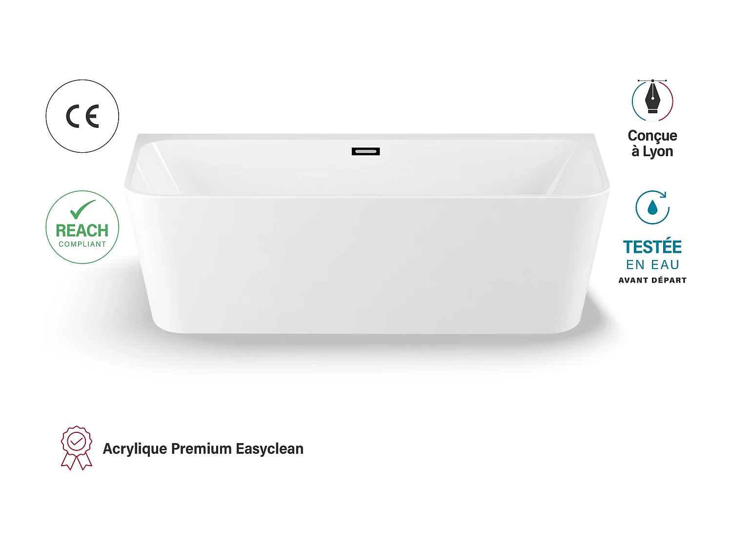 Baignoire Ilot Mint 170 blanche 170  x81  x57  cm, by SPALINA