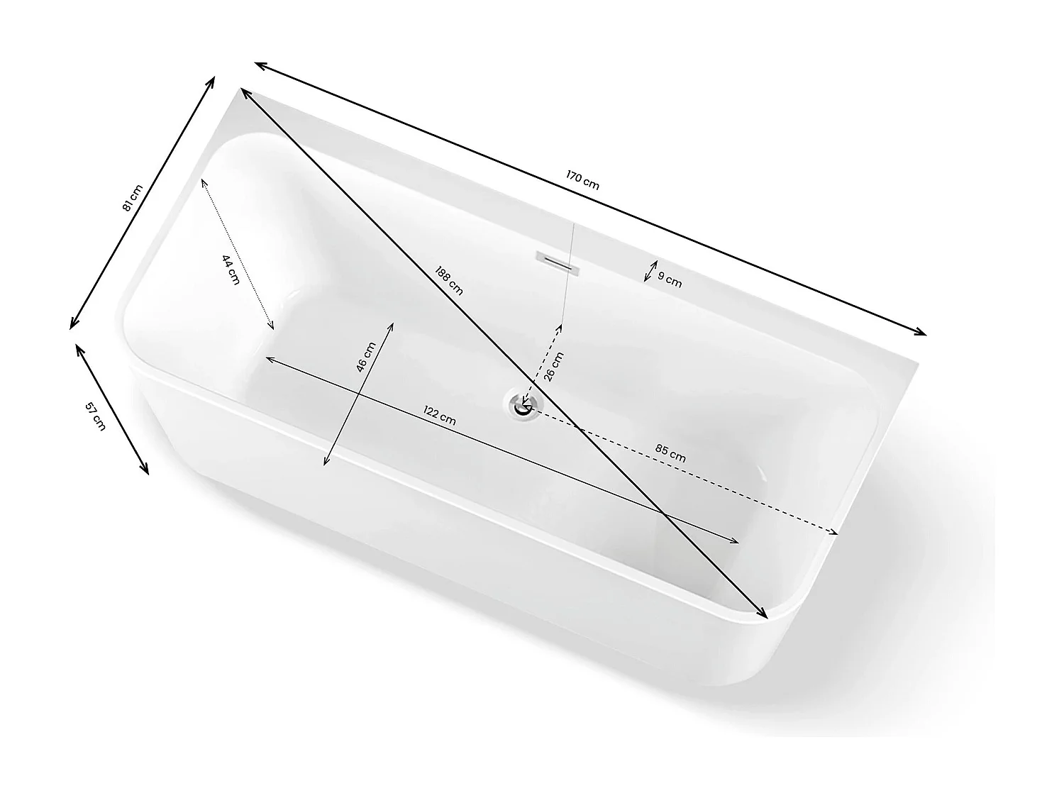 Baignoire Ilot Mint 170 blanche 170 x81 x57 cm, by SPALINA