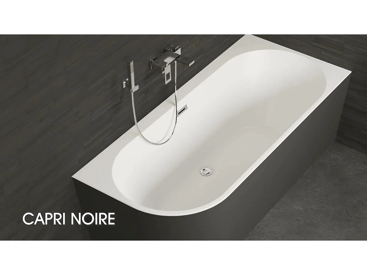 Baignoire Ilot Capri 180 droite noire 180  x81  x58  cm, by SPALINA
