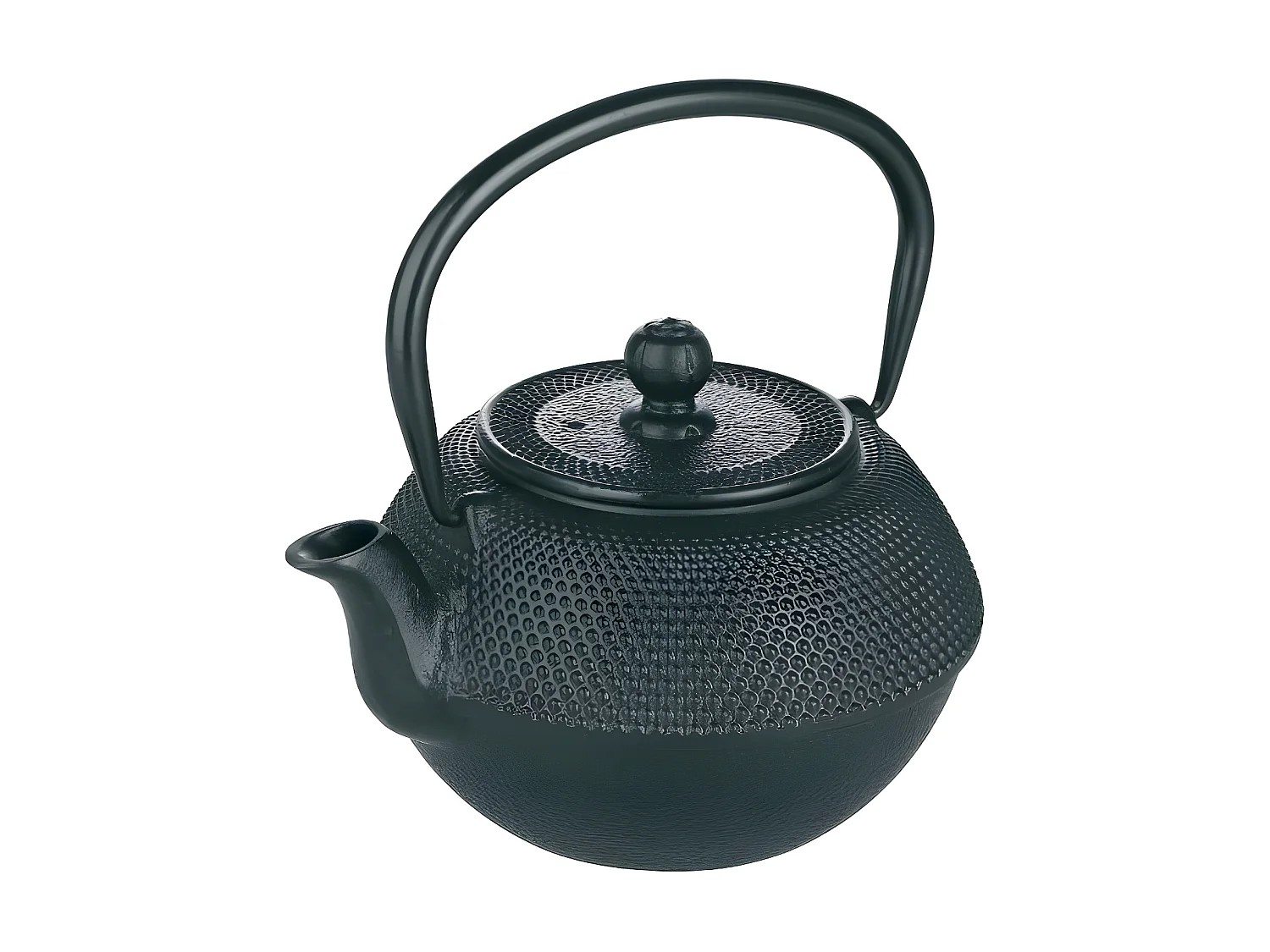 Zwarte gietijzeren theepot van 0,72L met verwijderbaar roestvrijstalen filter