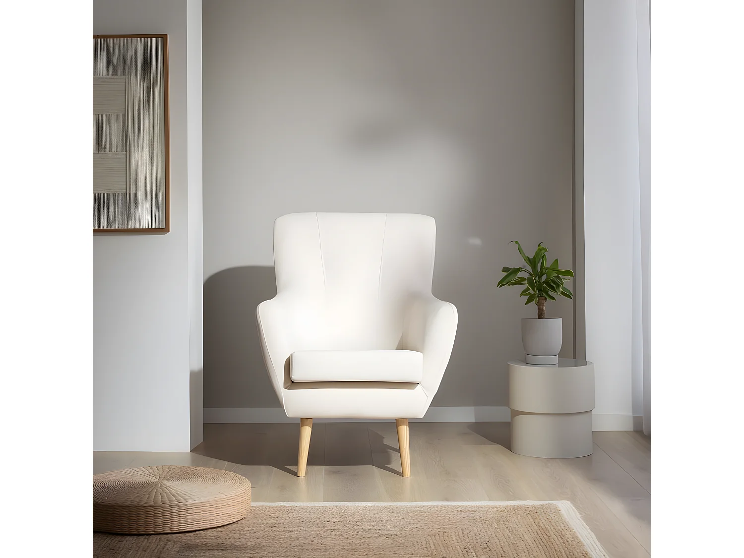 Fauteuil effet bois blanc 75x100