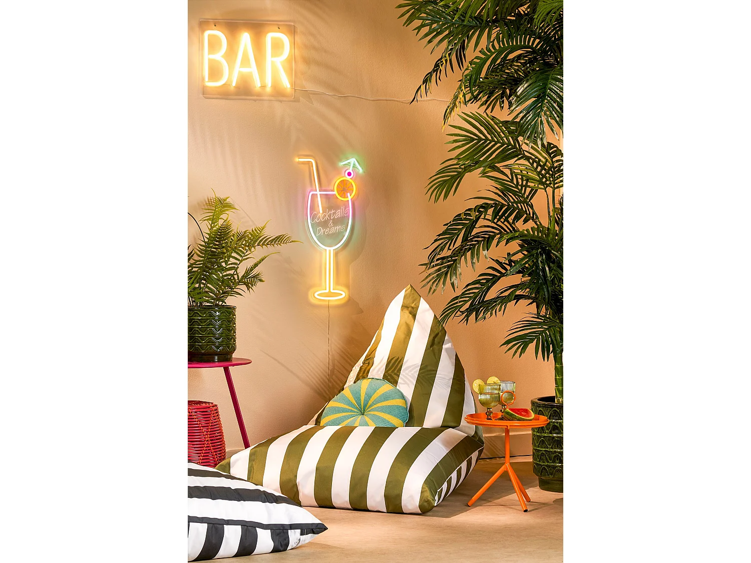 Zitzak van polyester - 140 x 95 x 95 - Groen, wit - RISSY