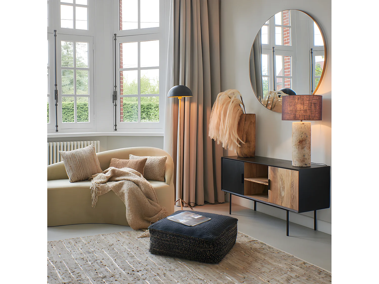 Miroir rond 90cm contour en métal doré PALACE