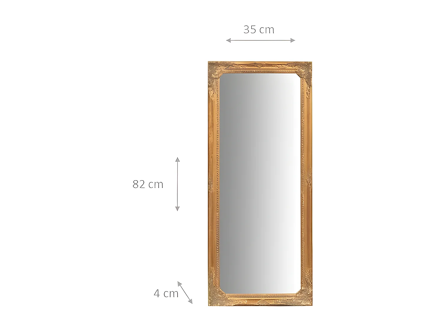 Miroir mural rectangulaire avec finition à la feuille d'or antique - Bois - 35x82 cm