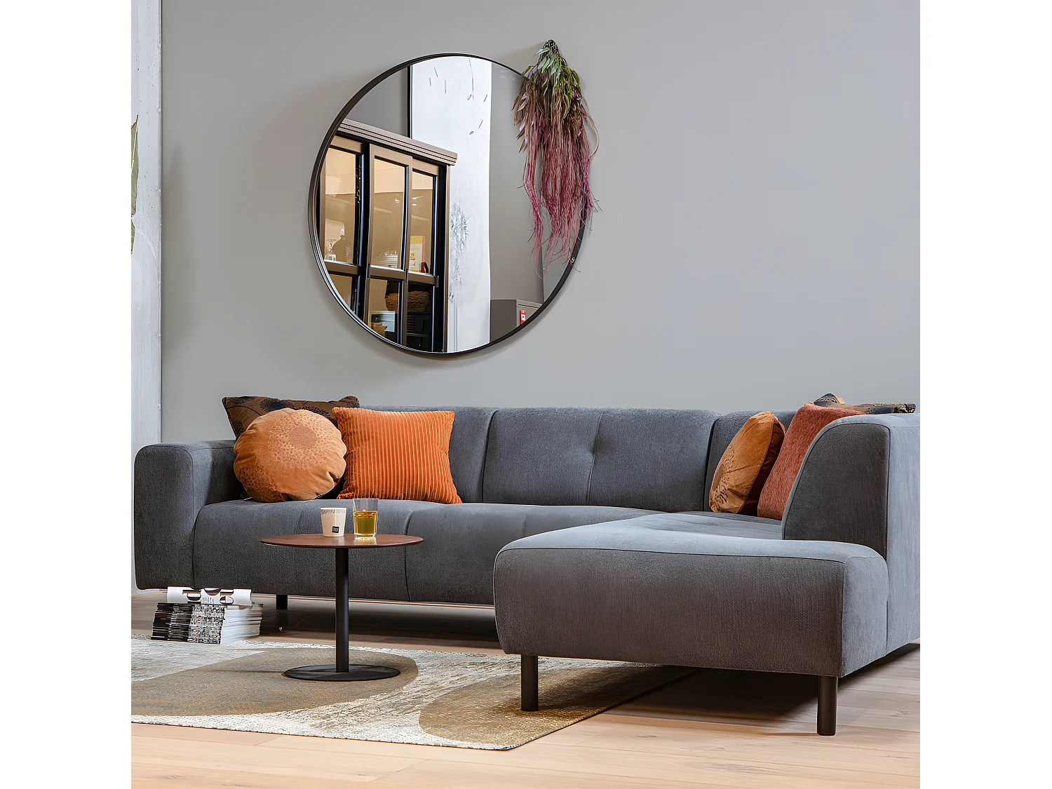 Miroir rond 115cm contour métal noir LIVOIRE